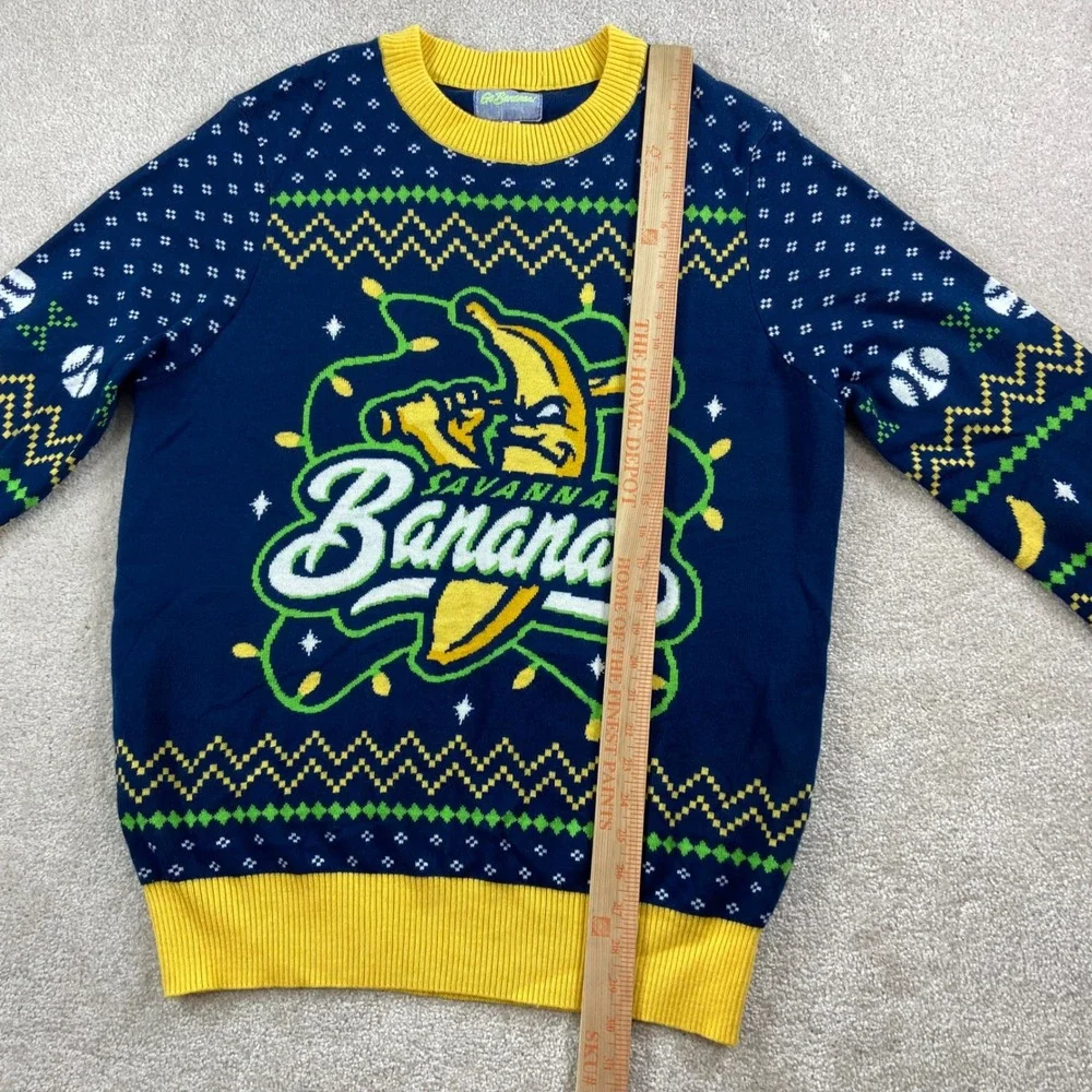 Go Bananas Savannah Bananas Sweater Mens XL Blue Ugly Christmas Holiday Baseball